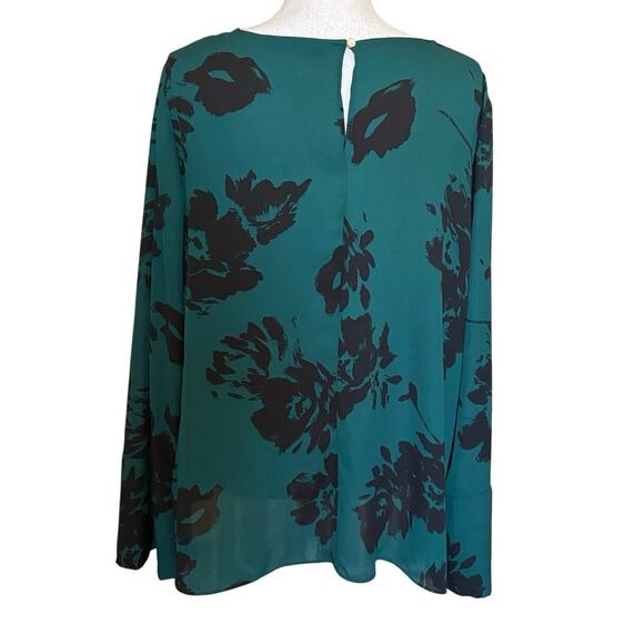 Apt 9 Floral Dark Green Black Wide Sleeve Blouse XL - Picture 2 of 3